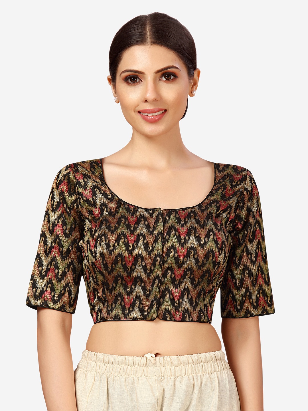 

Studio Shringaar Women Black & Beige Brocade Padded Saree Blouse