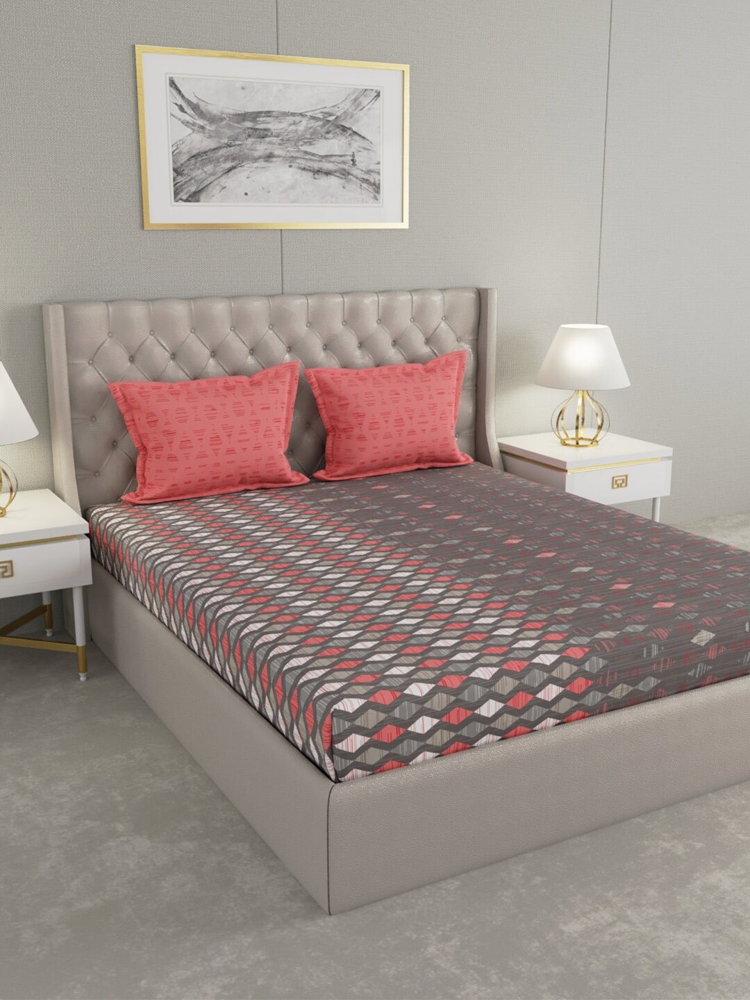 

Raymond Home Mauve & Pink Pure Cotton 140 TC King Bedsheet with 2 Pillow Covers