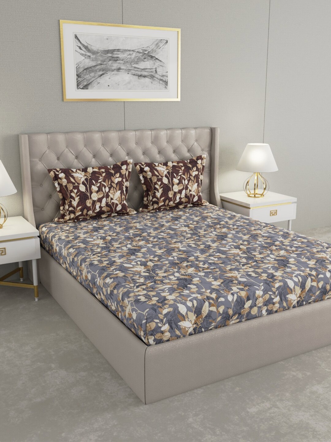 

Raymond Home Grey & White Floral 140 TC King Bedsheet with 2 Pillow Covers
