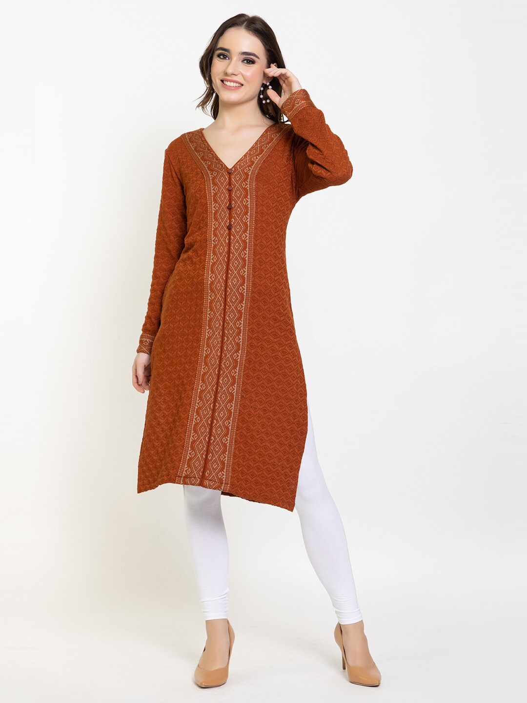 

KEIKO Women Rust & Gold-Toned Ethnic Motifs Printed Kurta