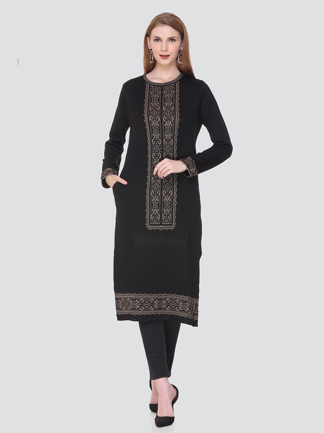 

KEIKO Women Black Ethnic Motifs Yoke Design Kurta