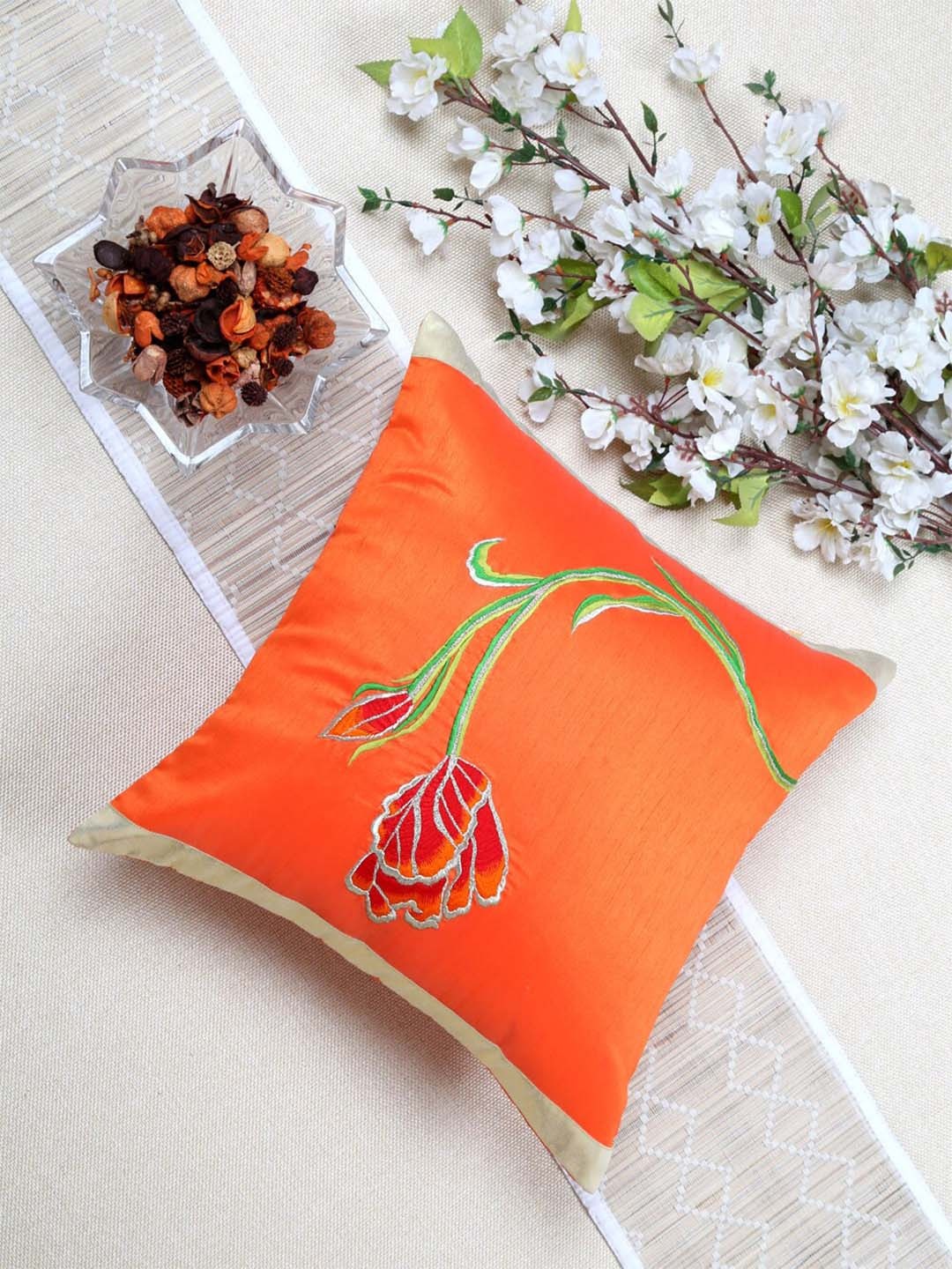 

ANS Orange & Green Floral Square Cushion Covers
