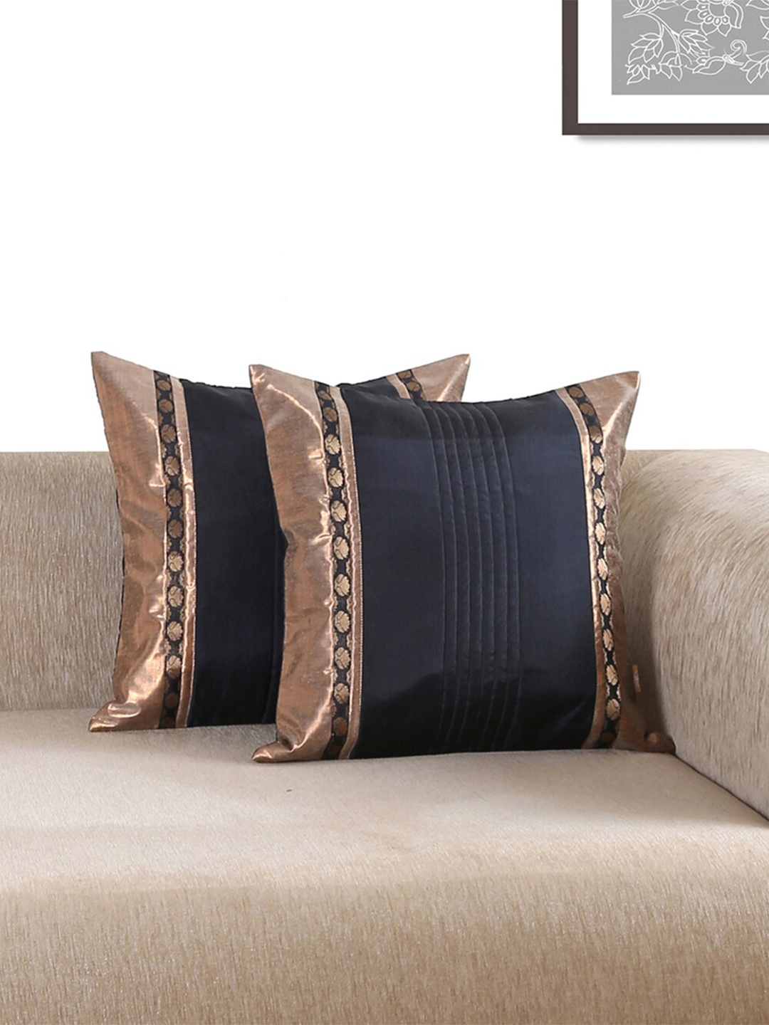 

ANS Black & Bronze-Toned Set of 2 Square Cushion Covers