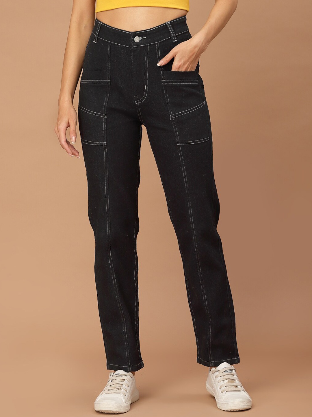 

KASSUALLY Women Black Relaxed Fit High-Rise Low Distress Jeans