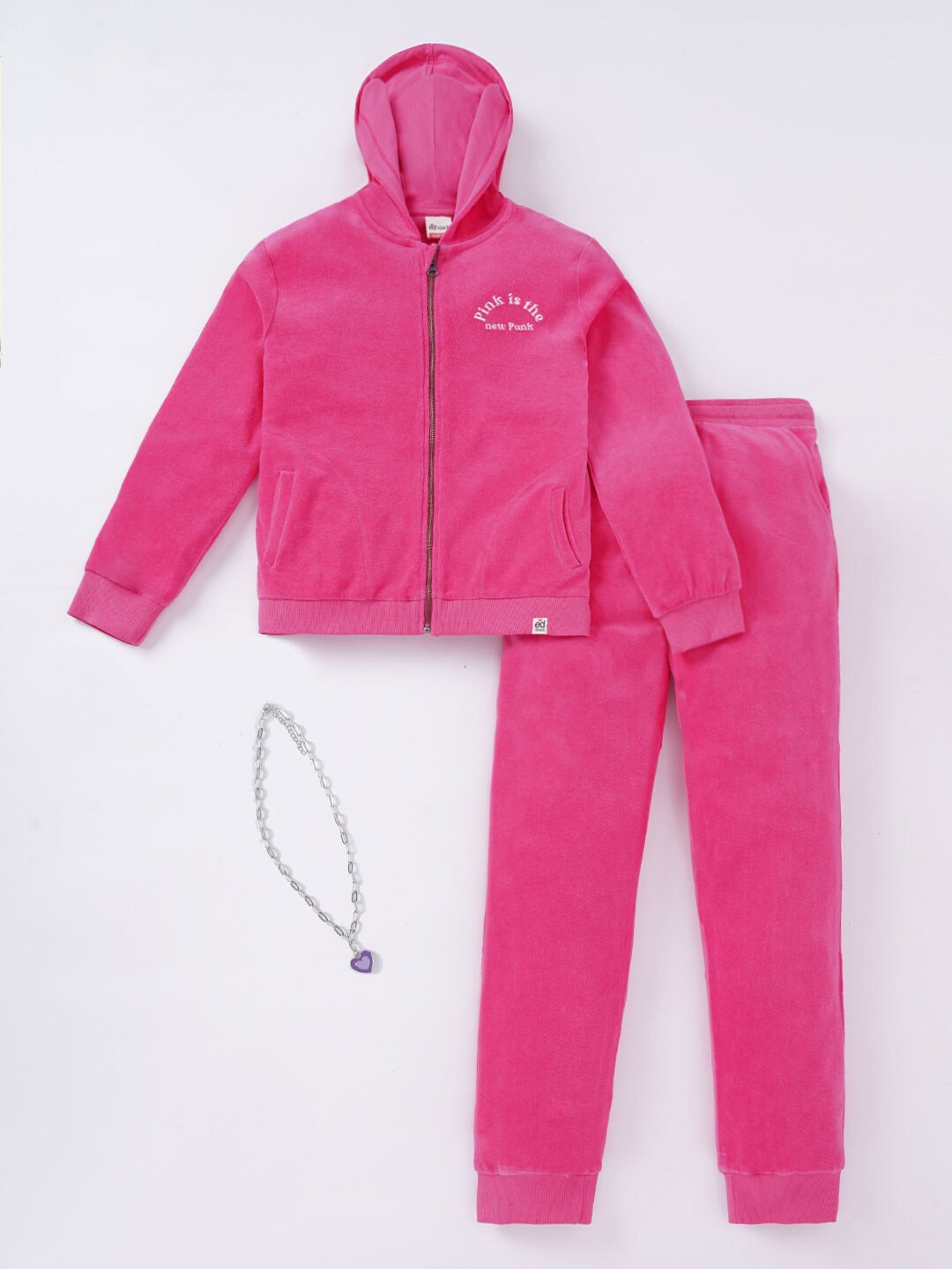 

edheads Girls Pink Solid Pure Cotton Hooded Clothing Set