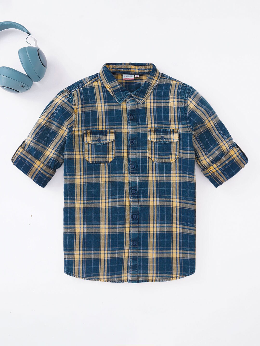 

edheads Boys Blue Tartan Checked Casual Shirt