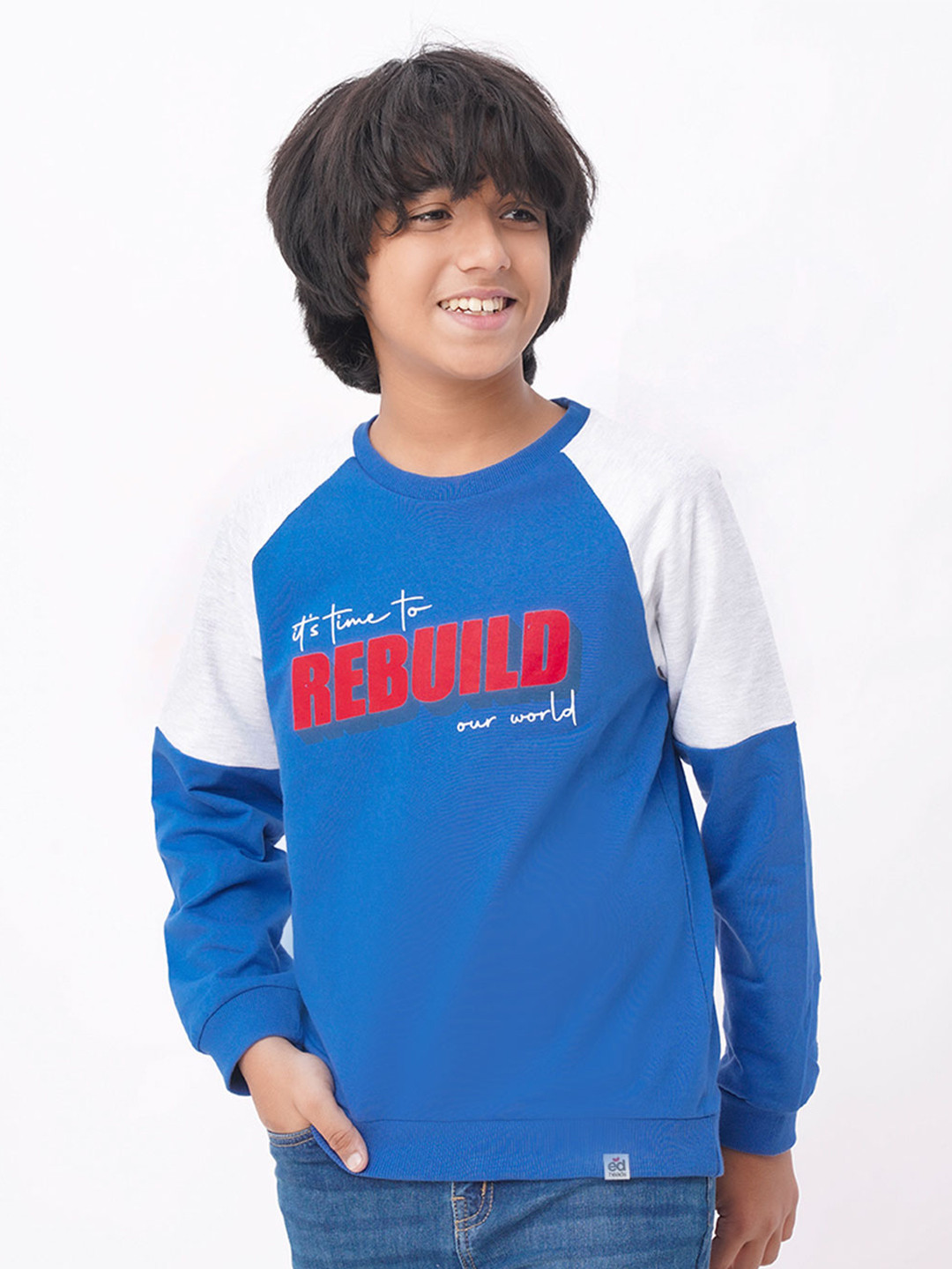 

edheads Boys Blue & White Printed Cotton Long Sleeves Sweatshirt