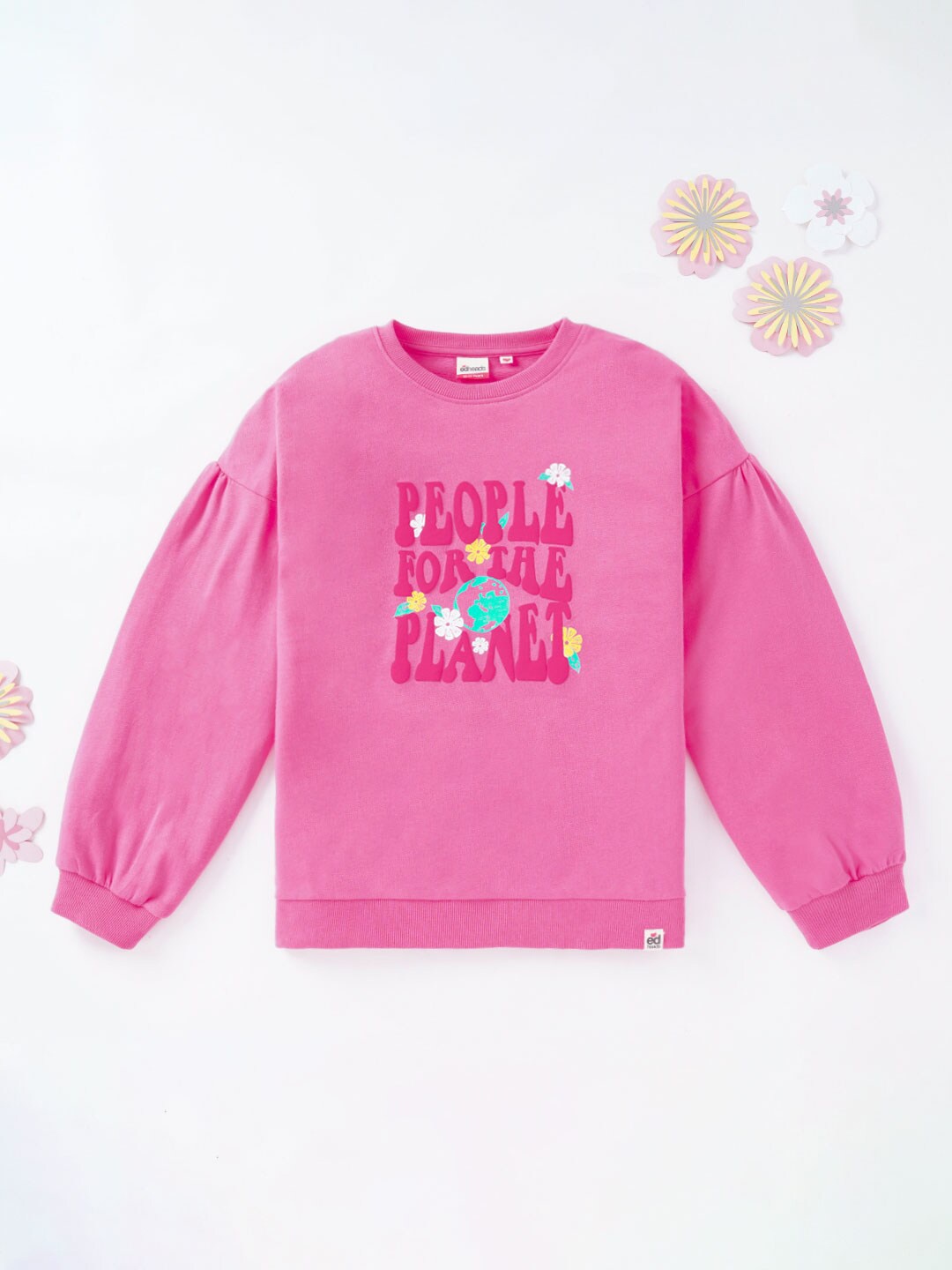 

edheads Girls Pink Printed Cotton Extended Shoulder Sweatshirt