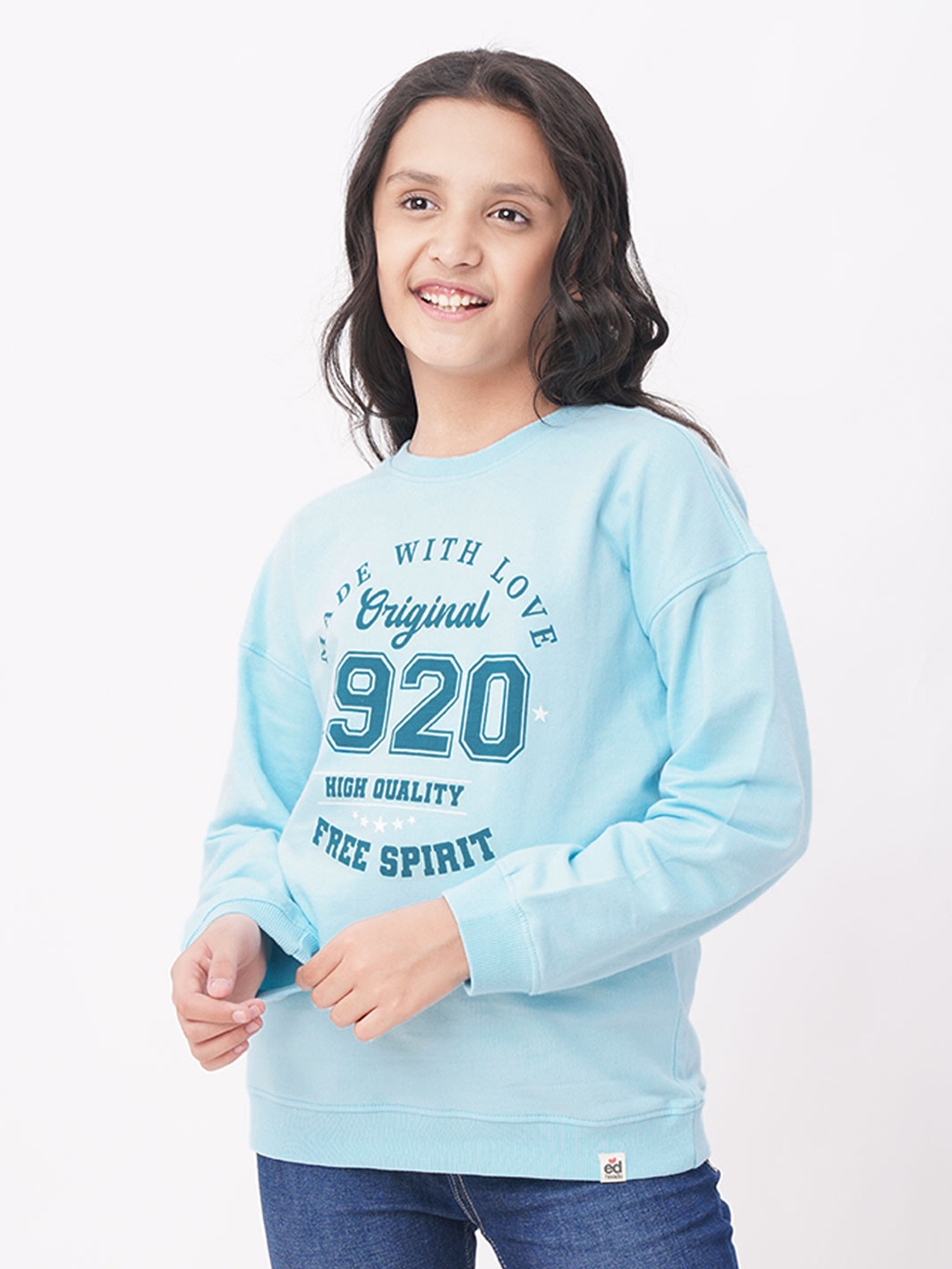 

edheads Girls Blue Printed Cotton Long Sleeves Sweatshirt