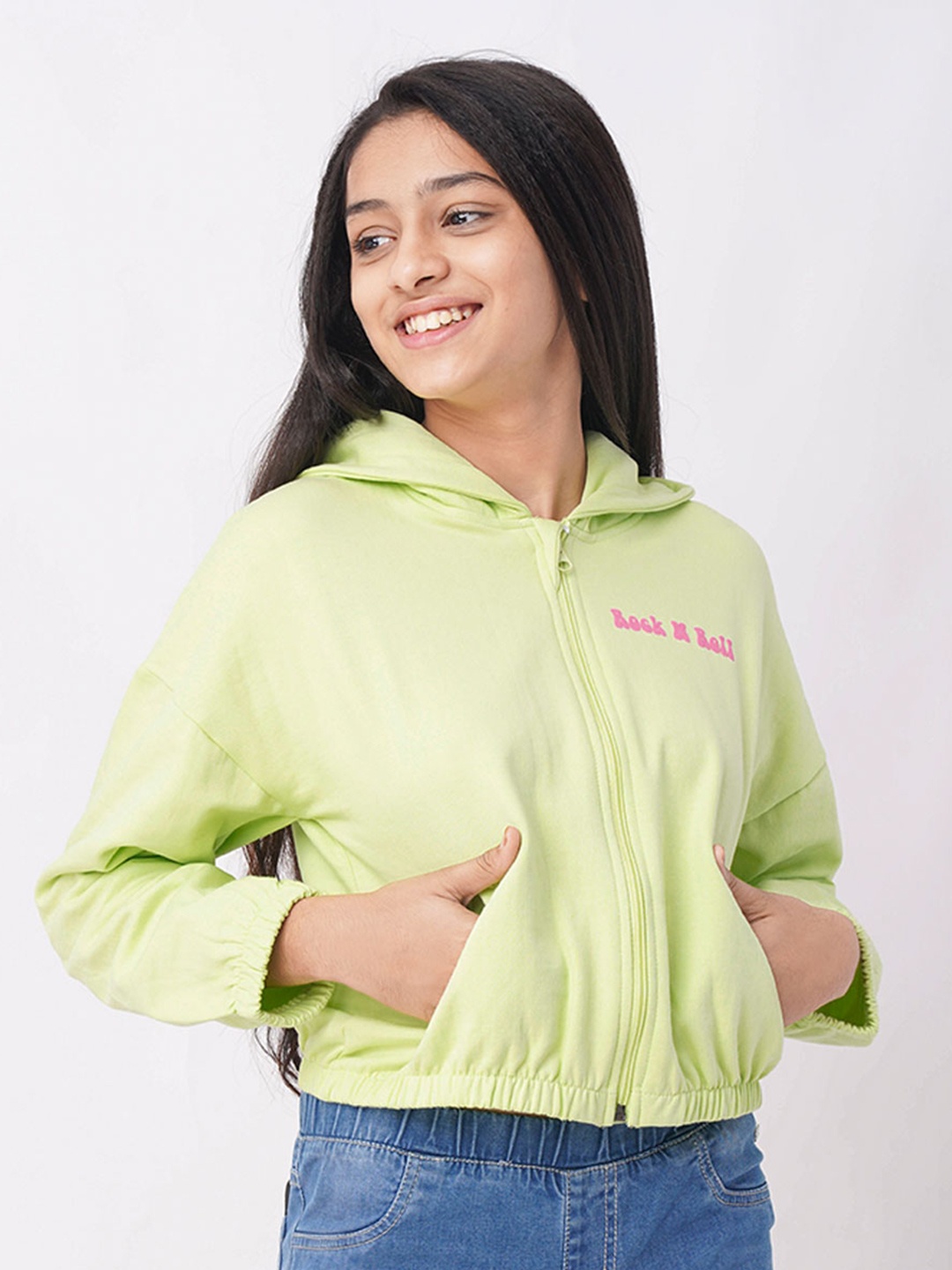 

edheads Girls Green Lightweight Cotton Crop Open Front Jacket