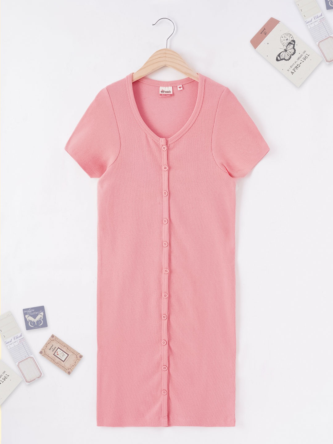 

edheads Girls Pink Solid Cotton Sheath Dress