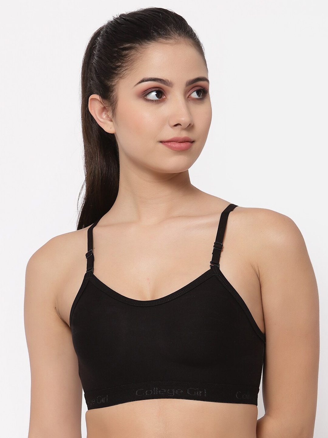 

College Girl Black Non Padded Workout Bra