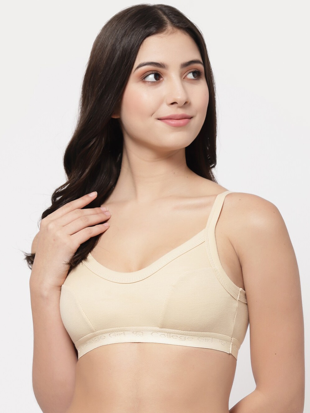 

College Girl Beige Non Padded Workout Bra
