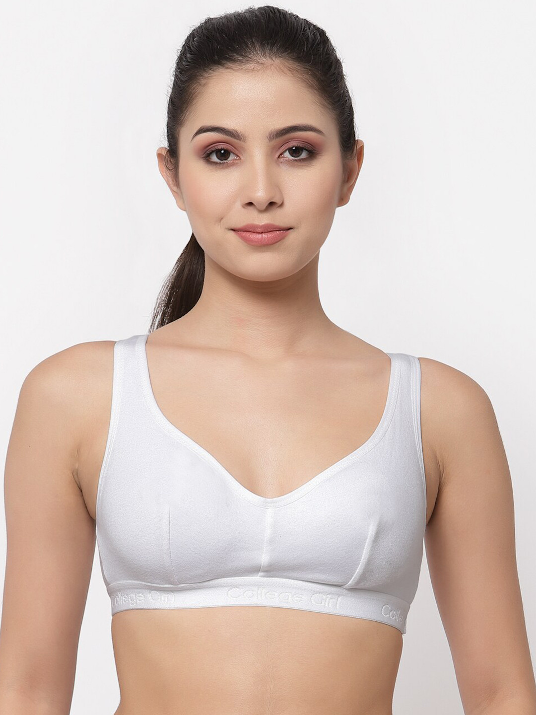 

College Girl White Non Padded Workout Bra