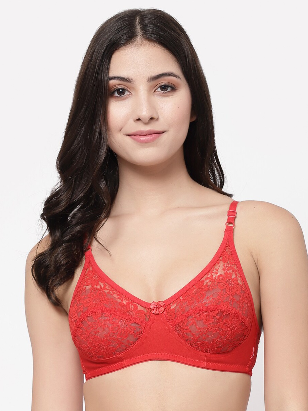 

Docare Red Lace Cotton Non Padded Seamed Bralette Bra