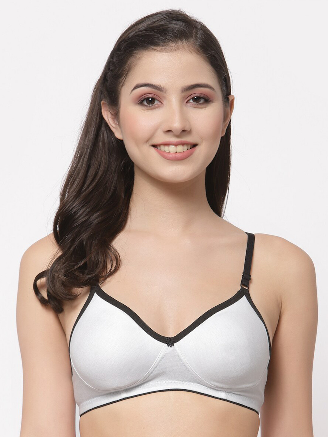 

Docare Women White & Black Solid Cotton Non Padded Seamless T-shirt Bra
