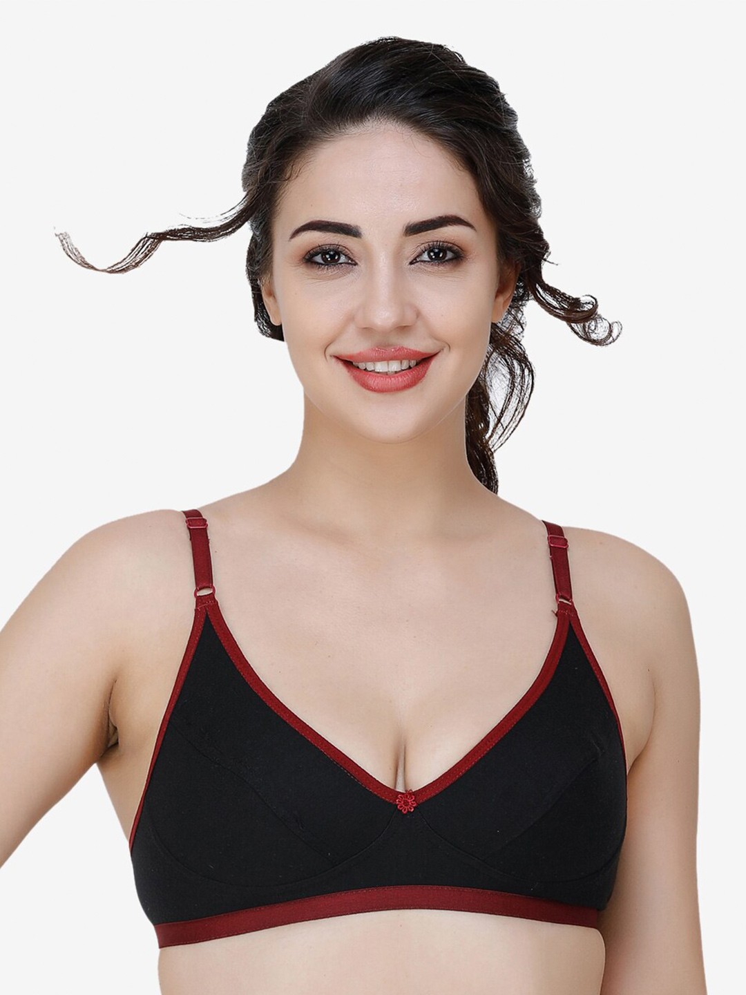 

Docare Women Black & Maroon Solid Cotton Non Padded Seamed Everyday Bra