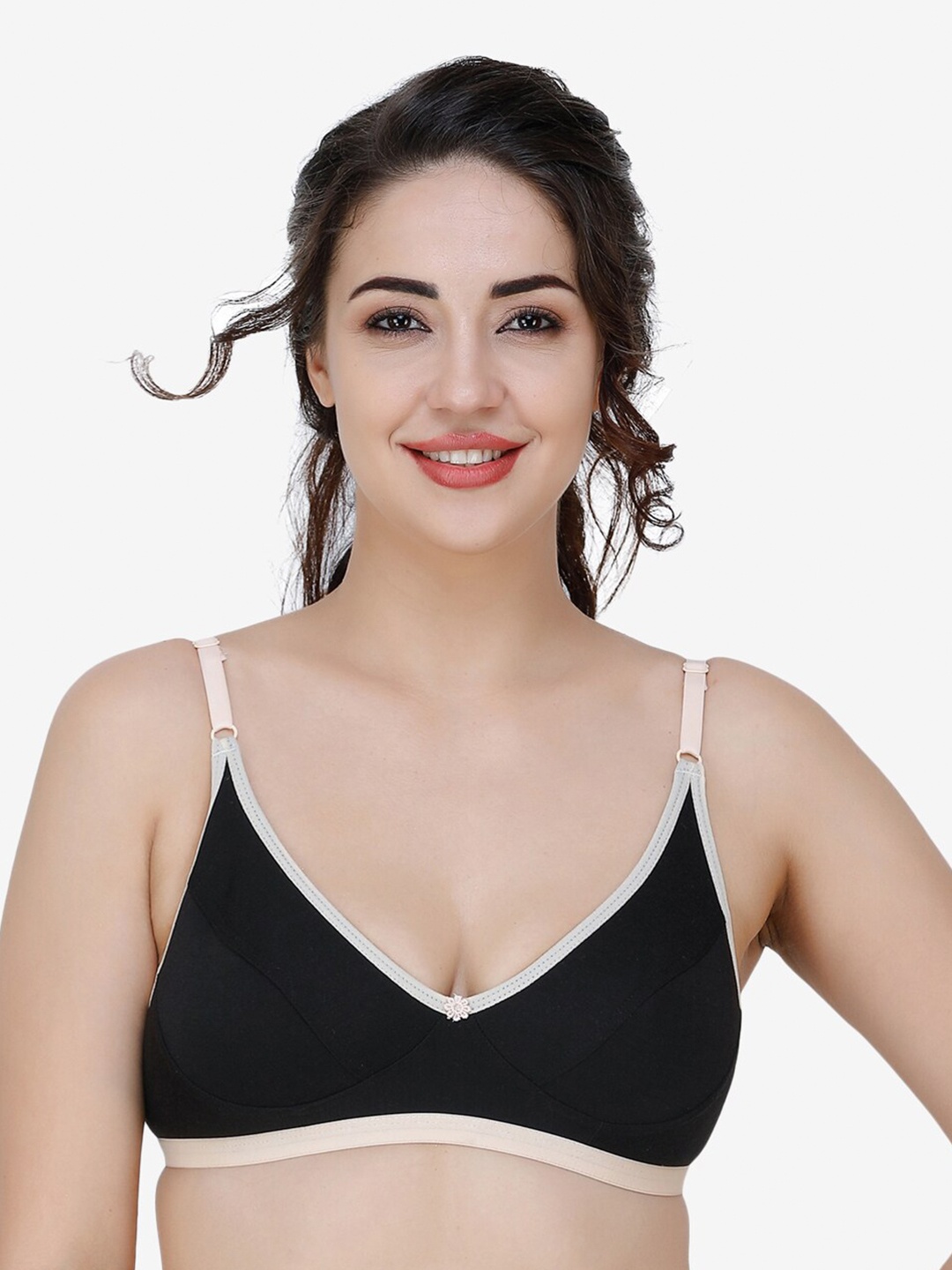 

Docare Women Black & Beige Solid Cotton Non Padded Seamed Everyday Bra
