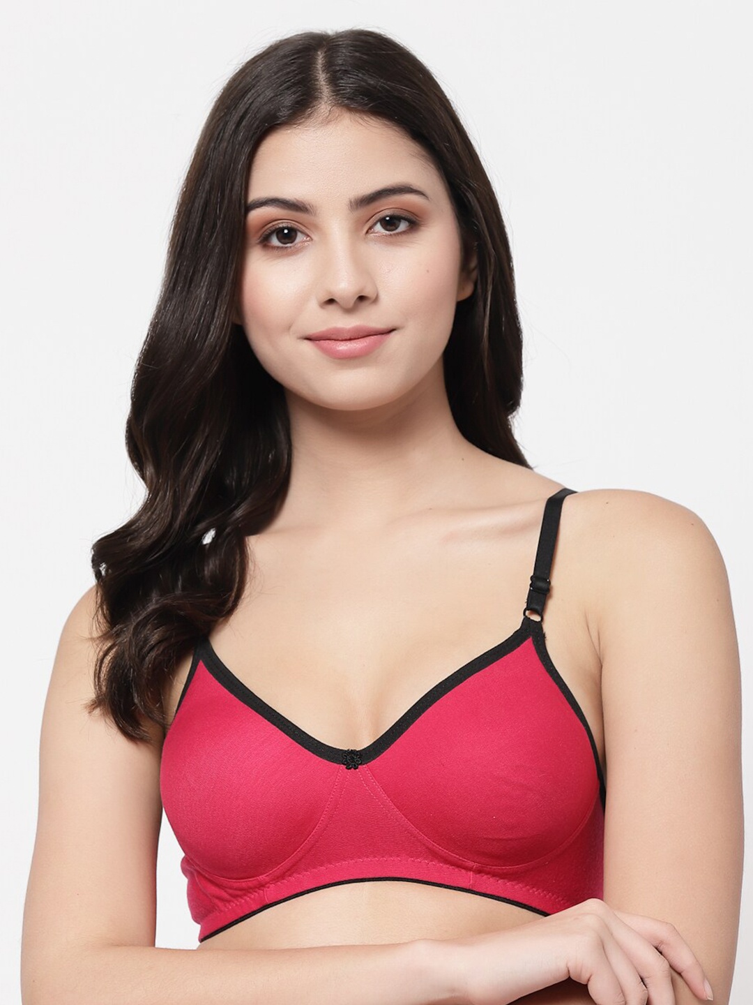 

Docare Women Pink & Black Solid Cotton Non Padded Seamless T-shirt Bra