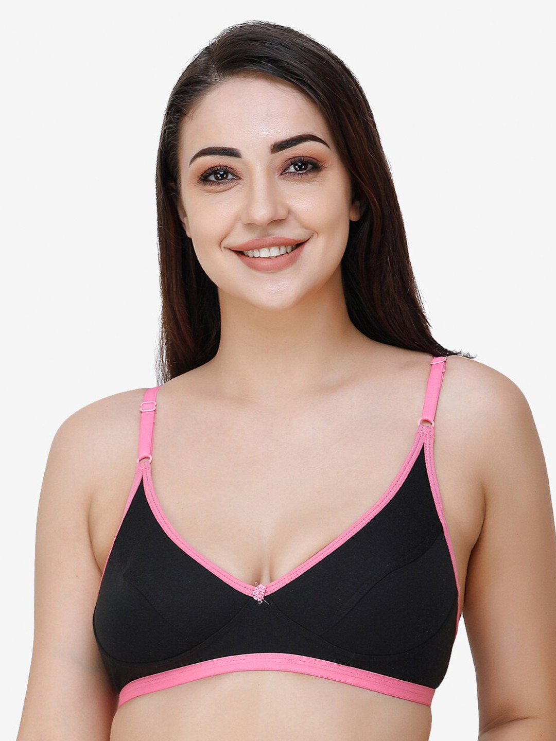 

Docare Women Pink & Black Solid Cotton Non Padded Seamed Everyday Bra