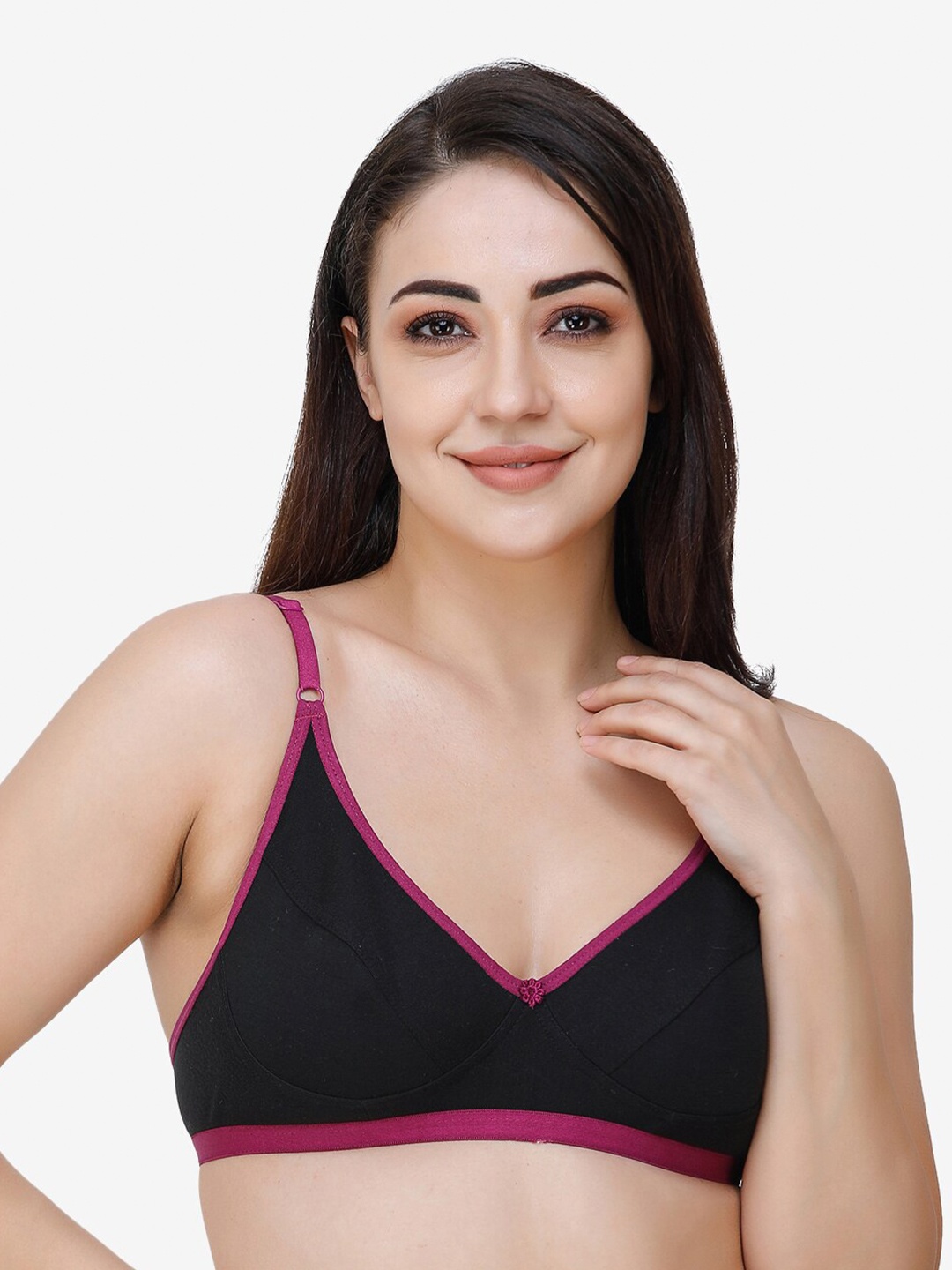 

Docare Women Black & Purple Solid Cotton Non Padded Seamed Everyday Bra