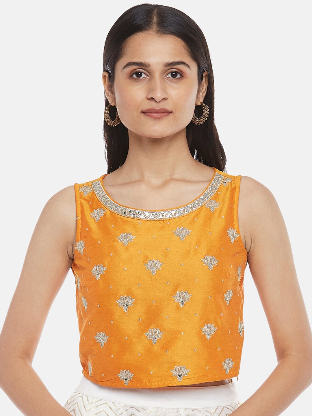 

AKKRITI BY PANTALOONS Women Gold-Toned Embroidered Crop Top