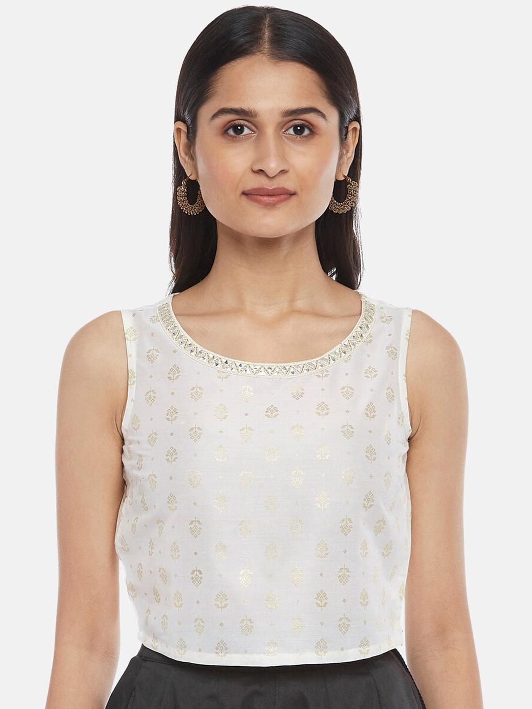 

AKKRITI BY PANTALOONS Women Off White Print Crop Top