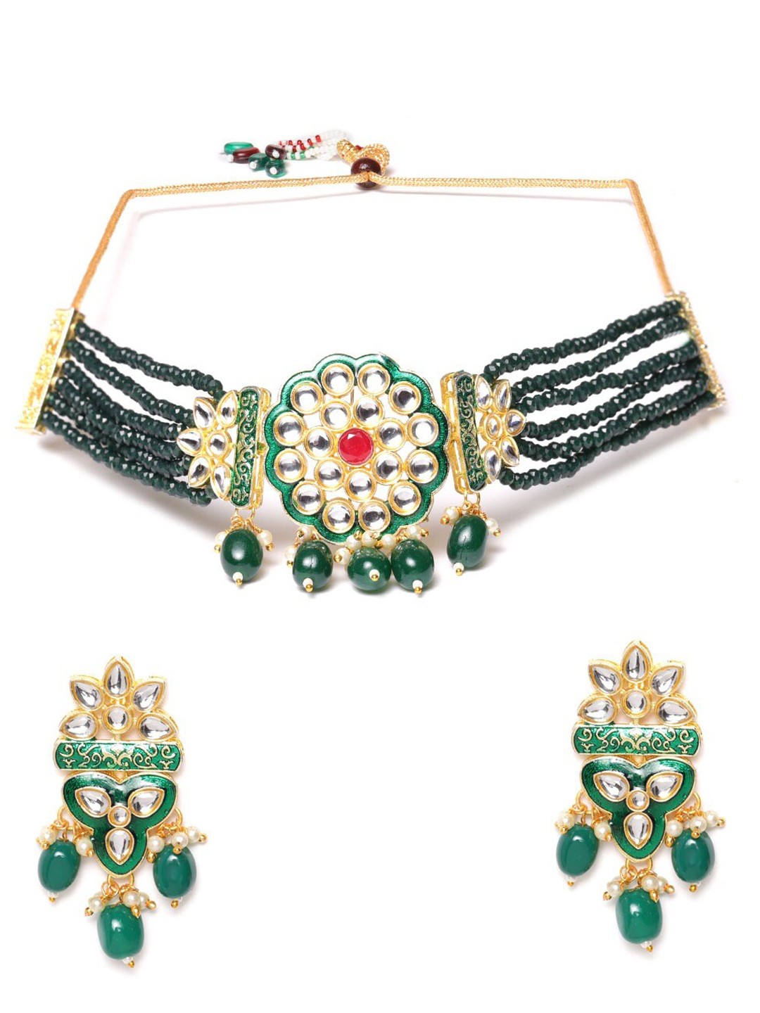 

JEWELS GEHNA Women Pink & Green Gold Plated Choker Jewellery Set