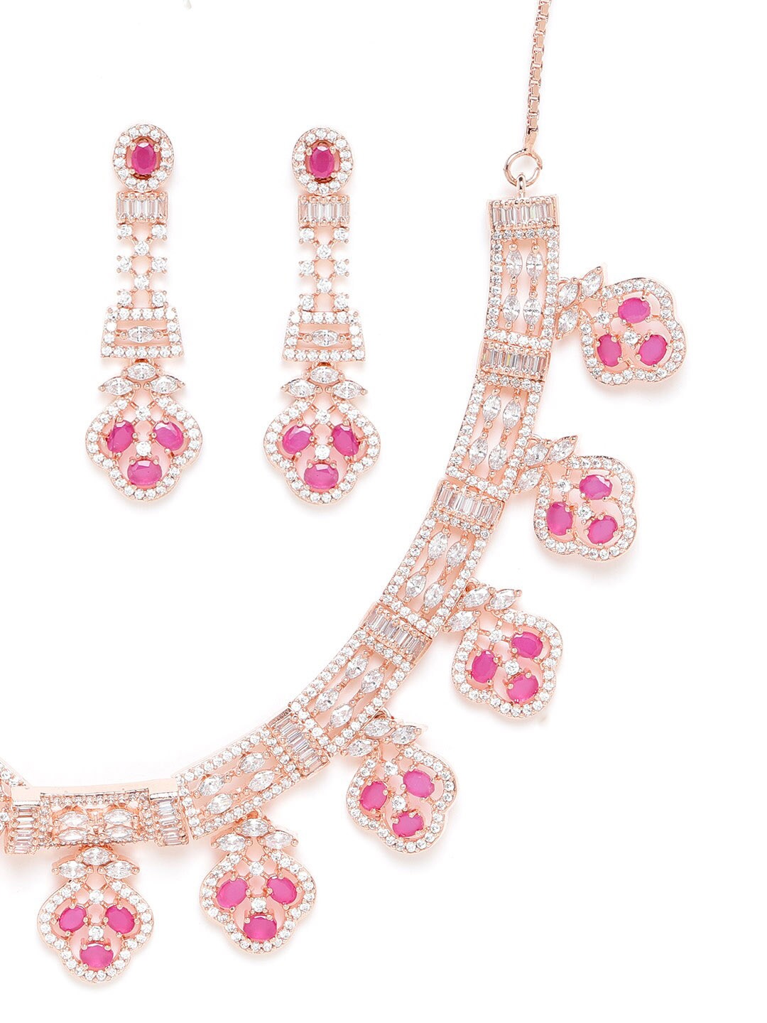 

JEWELS GEHNA Rose Gold-Plated & Pink American Diamond Jewellery Set