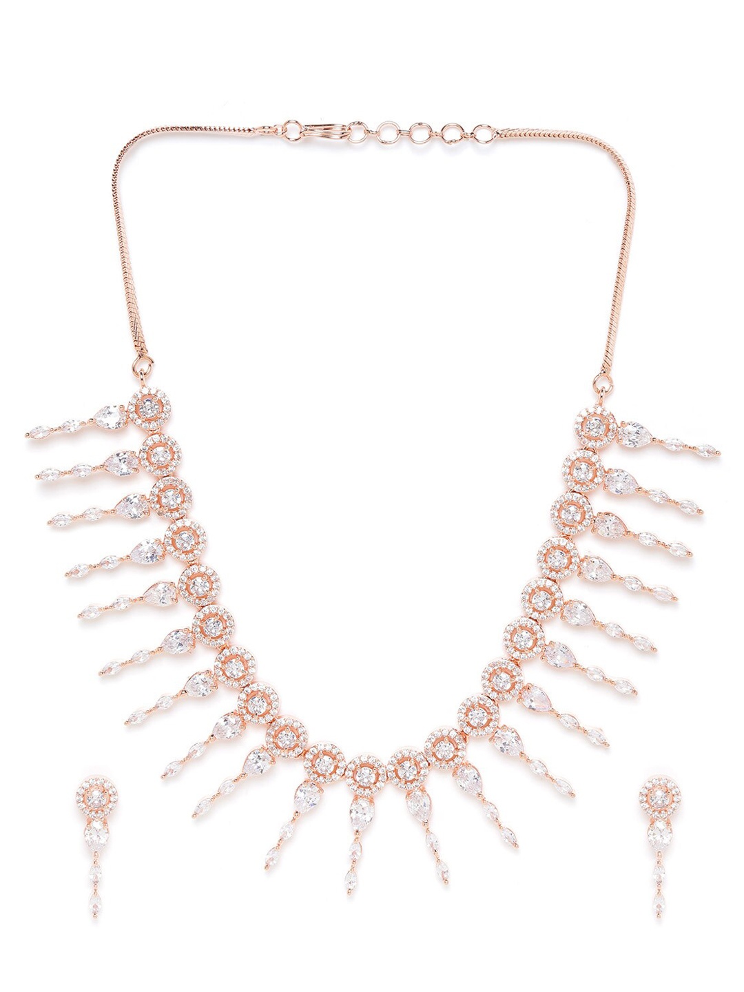 

JEWELS GEHNA Rose Gold-Plated & White American Diamond Jewellery Set