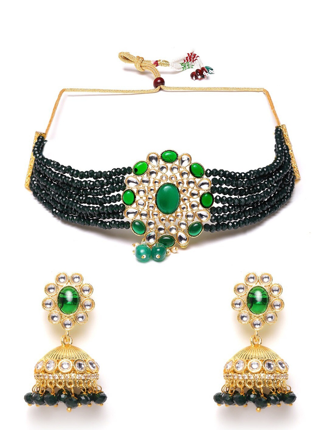 

JEWELS GEHNA Green & White Gold Plated Jewellery Set
