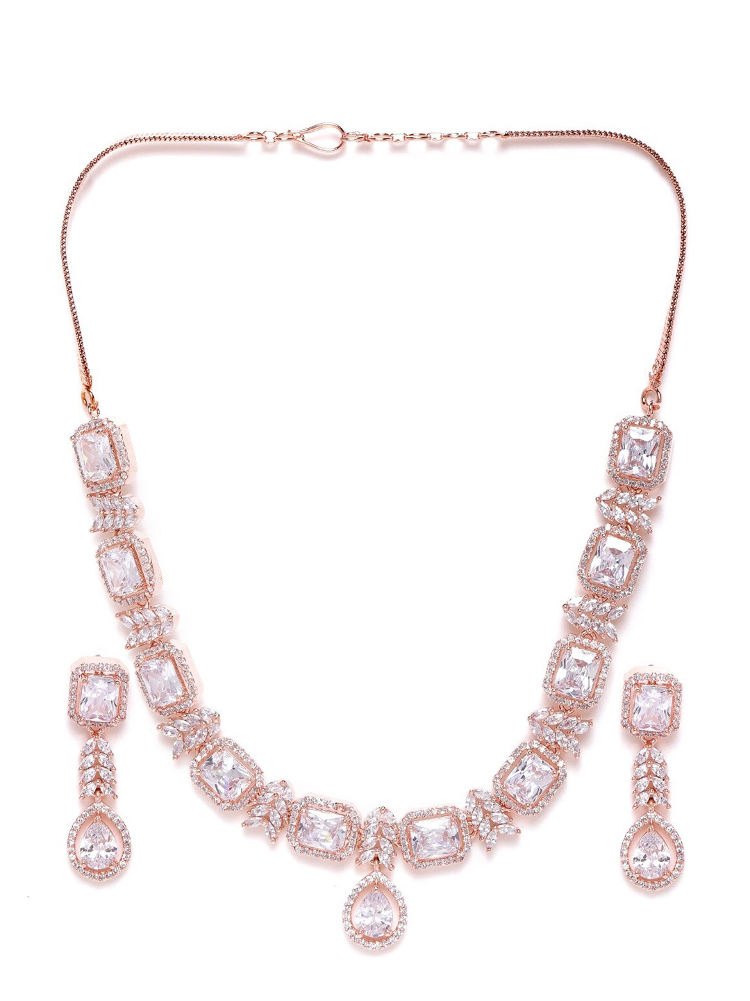 

JEWELS GEHNA Rose Gold-Plated & White AD Stone-Studded Jewellery Set