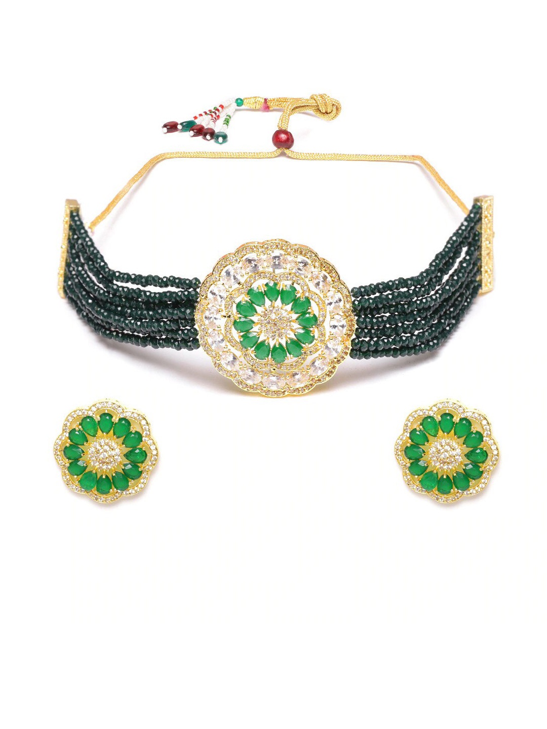 

JEWELS GEHNA Green & White Gold-Plated Choker Necklace Set