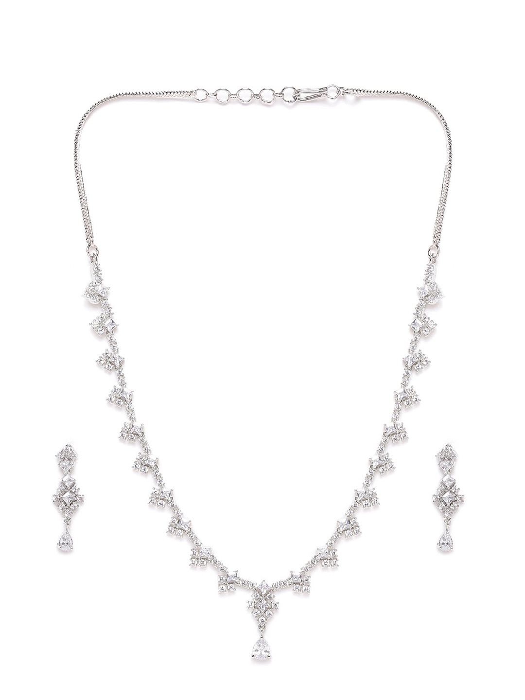 

JEWELS GEHNA White Rhodium-Plated American Diamond Jewellery Set