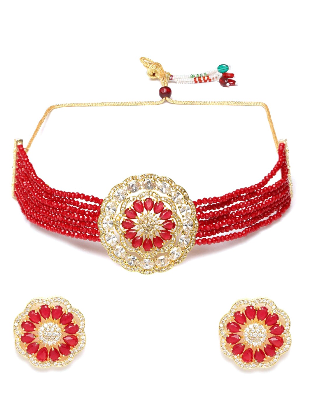 

JEWELS GEHNA Red & Gold Plated Pearl Jewellery Set