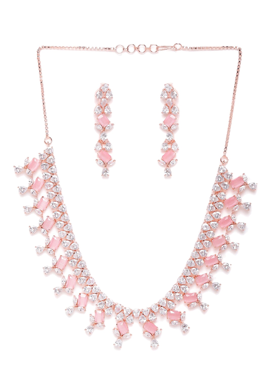

JEWELS GEHNA Rose Gold-Plated & Pink American Diamond Jewellery Set