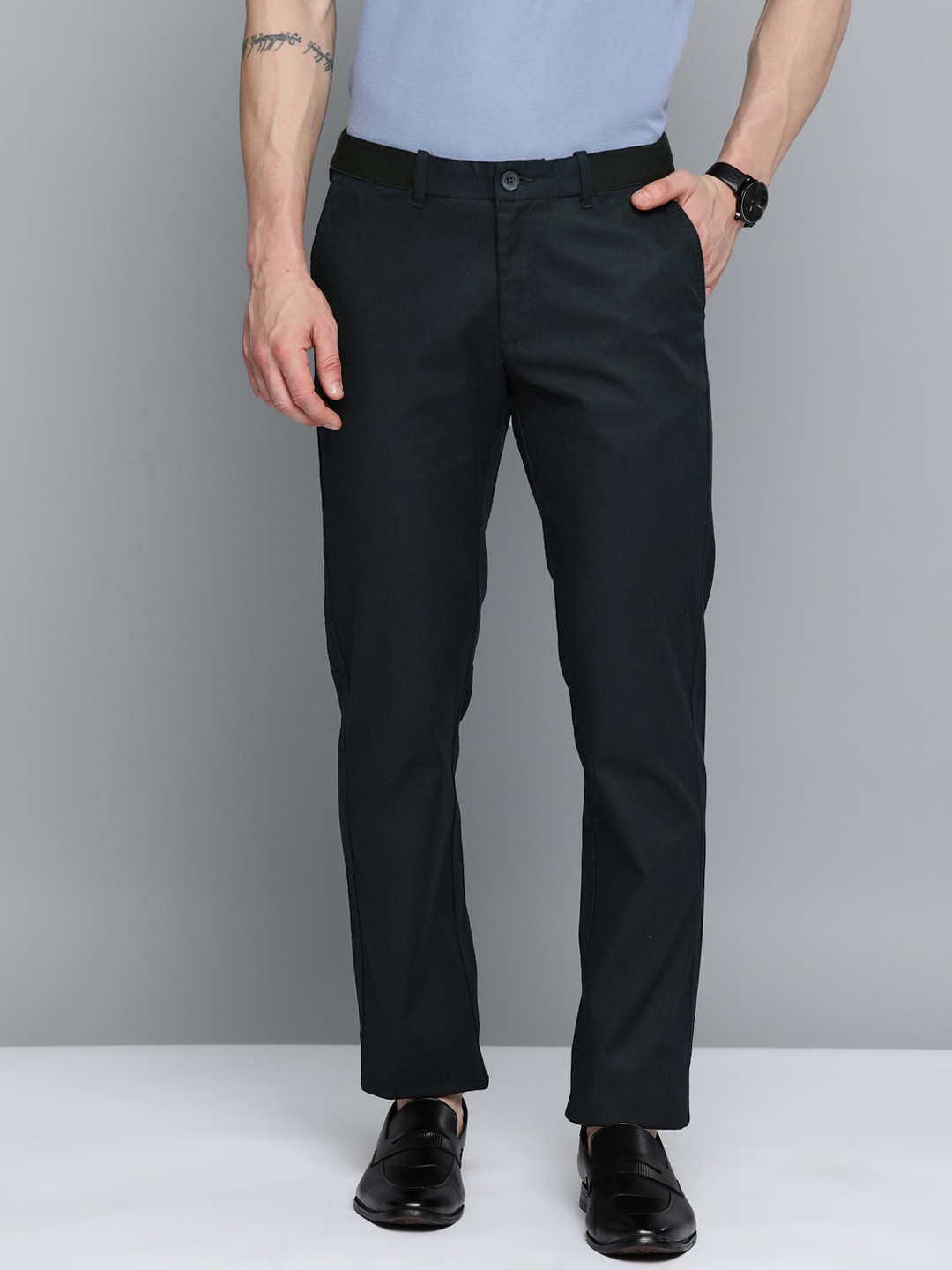 

Indian Terrain Men Brooklyn Slim Fit Formal Trousers, Black