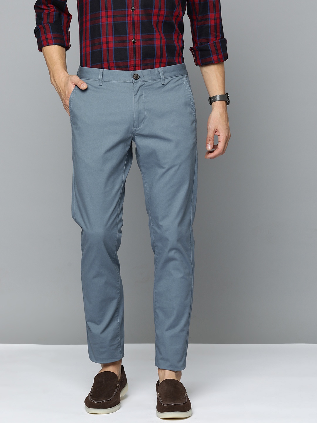 

Indian Terrain Men Brooklyn Slim Fit Trousers, Blue