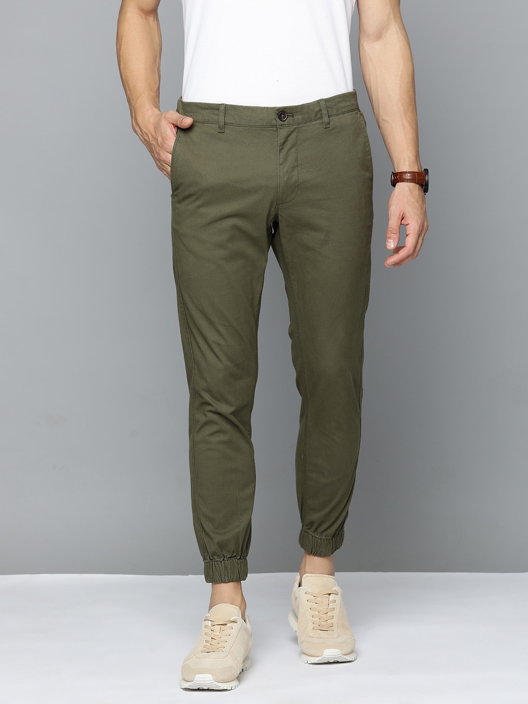 

Indian Terrain Men Brooklyn Slim Fit Joggers Trousers, Olive