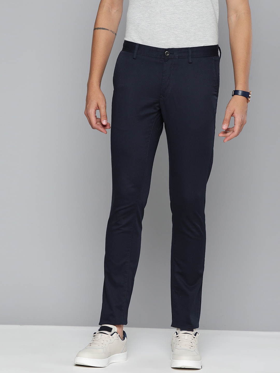 

Indian Terrain Men Brooklyn Slim Fit Trousers, Navy blue