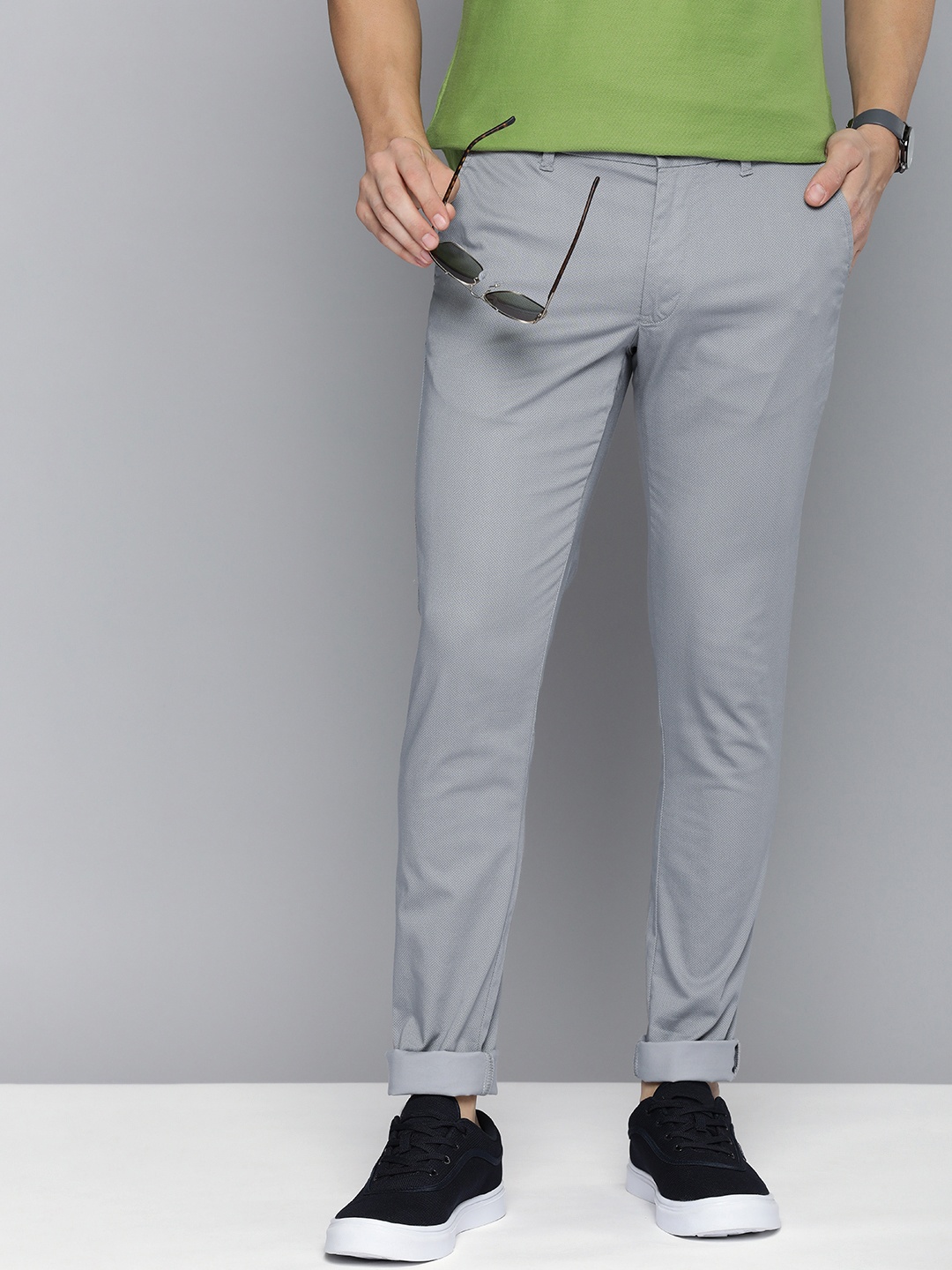 

Indian Terrain Men Mid-Rise Textured Kruger Skinny Fit Trousers, Grey