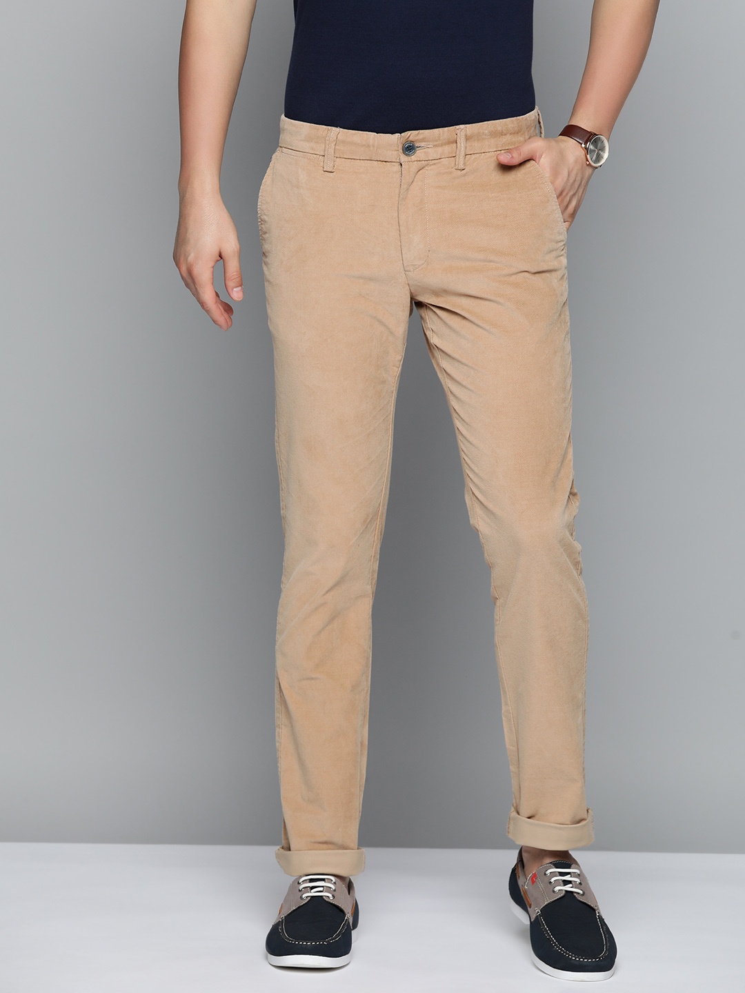 

Indian Terrain Men Brooklyn Slim Fit Trousers, Beige