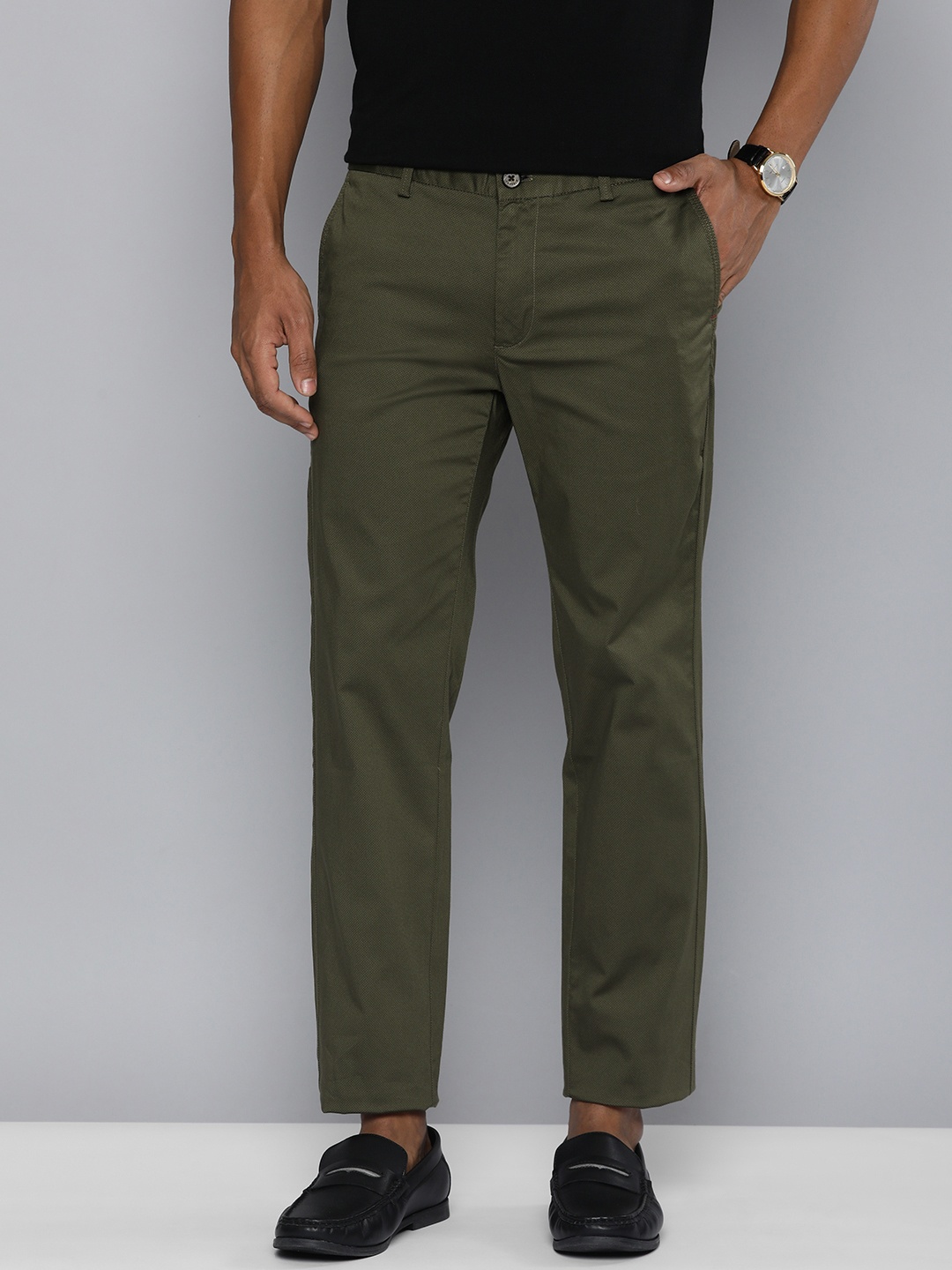 

Indian Terrain Men Printed Brooklyn Slim Fit Trousers, Olive