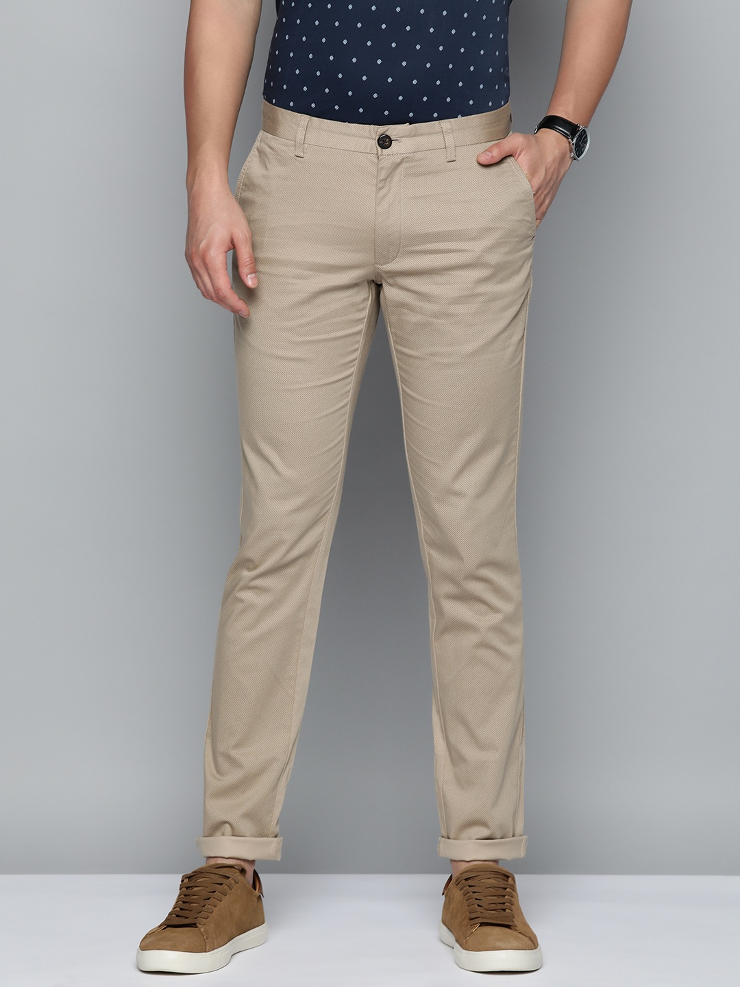 

Indian Terrain Men Brooklyn Slim Fit Trousers, Beige