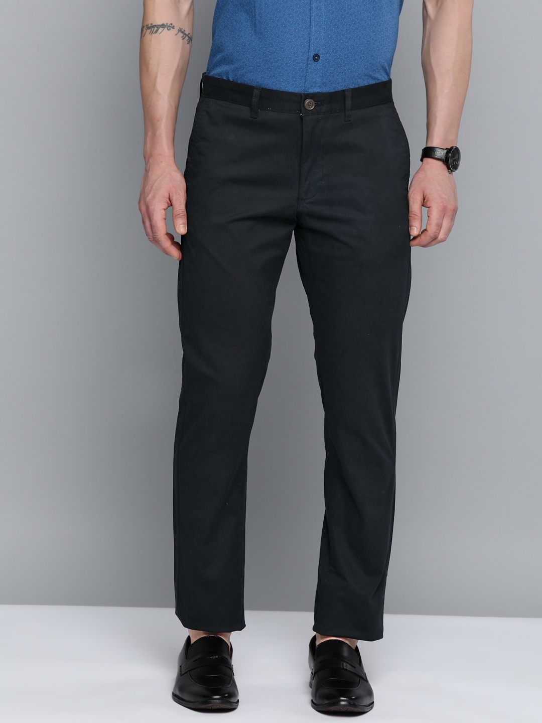 

Indian Terrain Men Brooklyn Slim Fit Formal Trousers, Navy blue