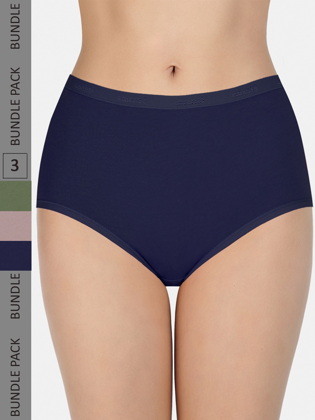 

Amante Women Pack Of 3 Solid High-Rise High Waist Basic Briefs-PPK53001, Blue