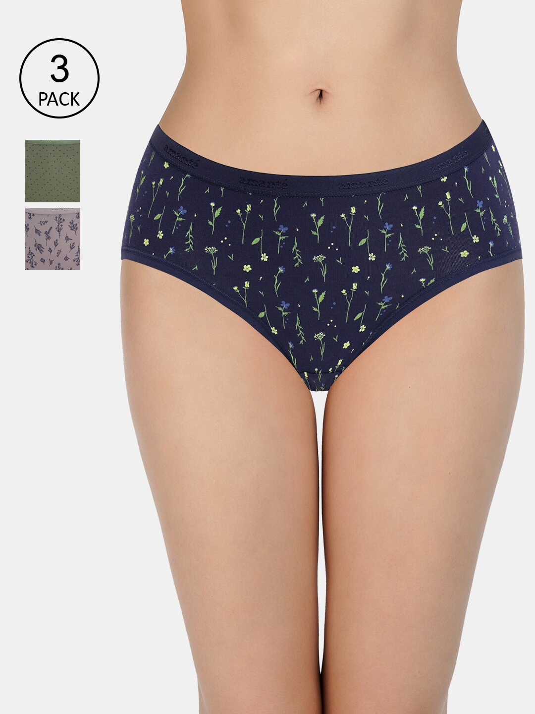 

Amante Women Printed Pack of 3 Low Rise Hipster Brief - PPK43101, Black