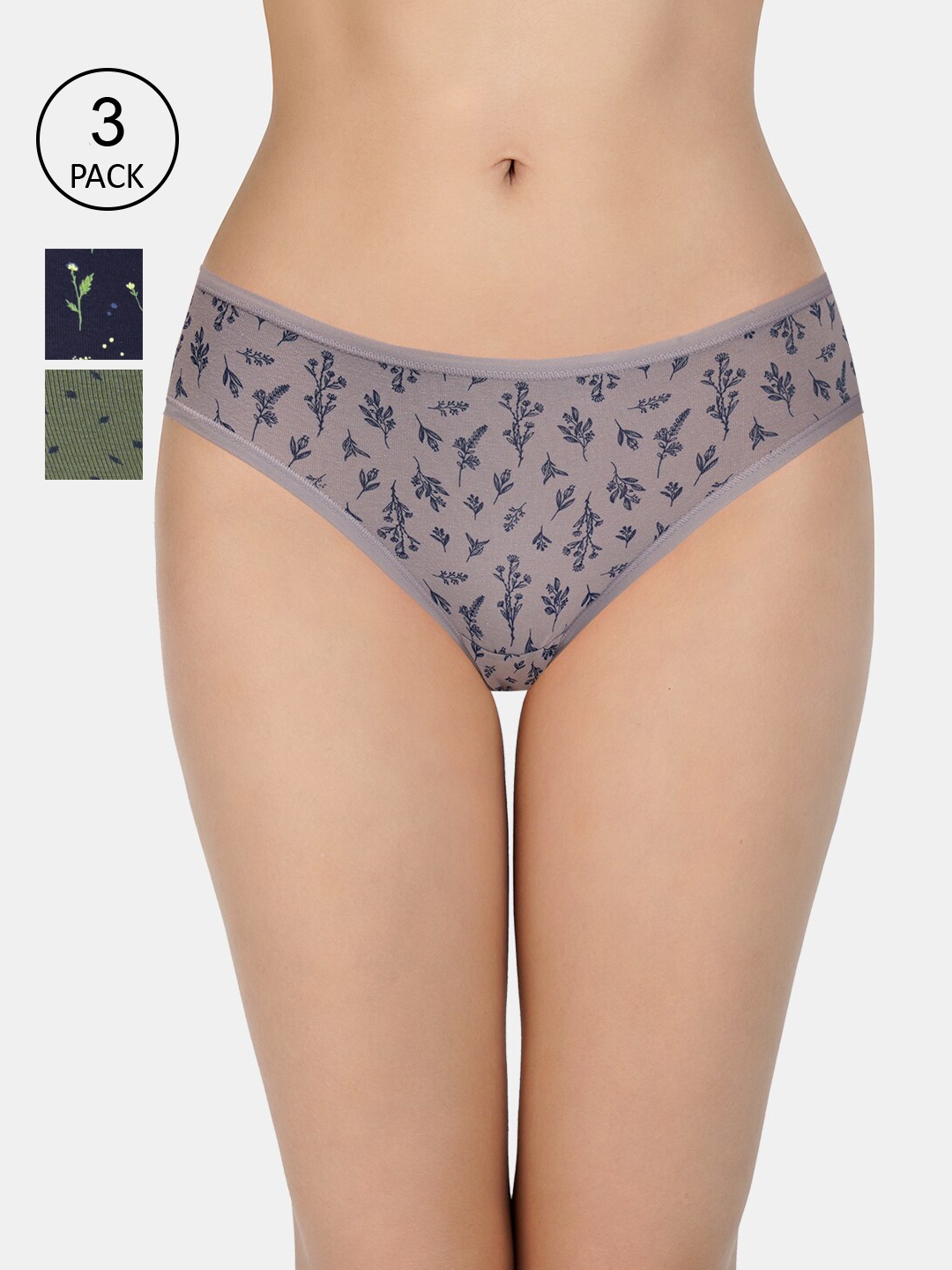 

Amante Women Pack of 3 Printed Low Rise Bikini Briefs PPK33102, Blue