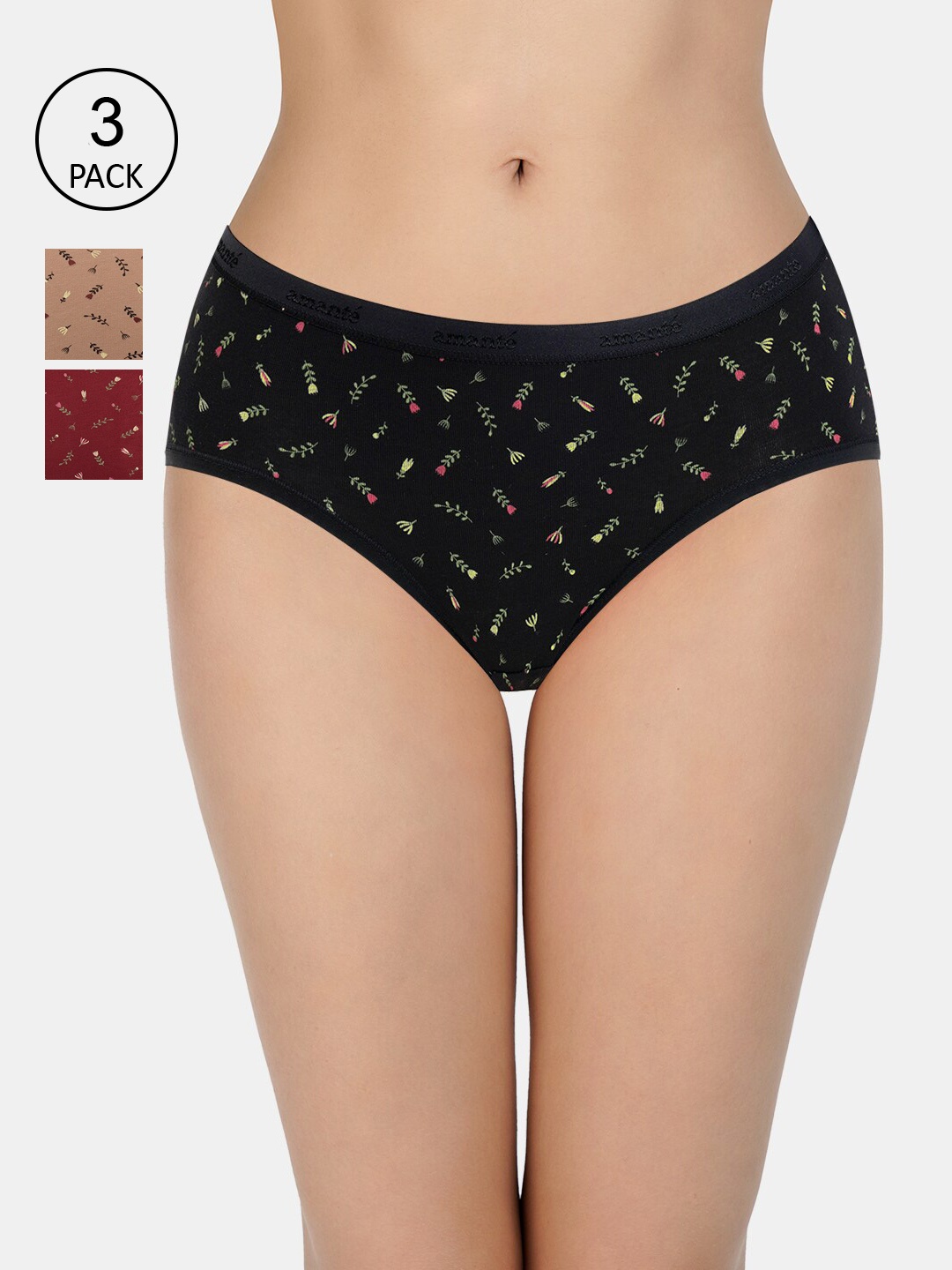 

Amante Women Pack Of 3 Printed Low-Rise Hipster Briefs PPK43101, Maroon