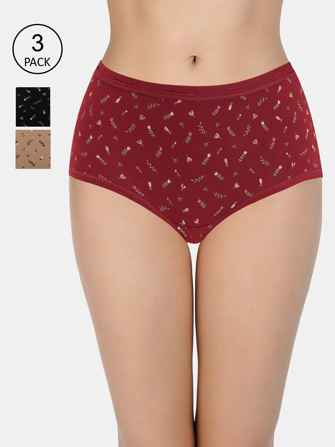 

Amante Women Pack Of 3 Printed High-Rise High Waist Basic Briefs, Beige